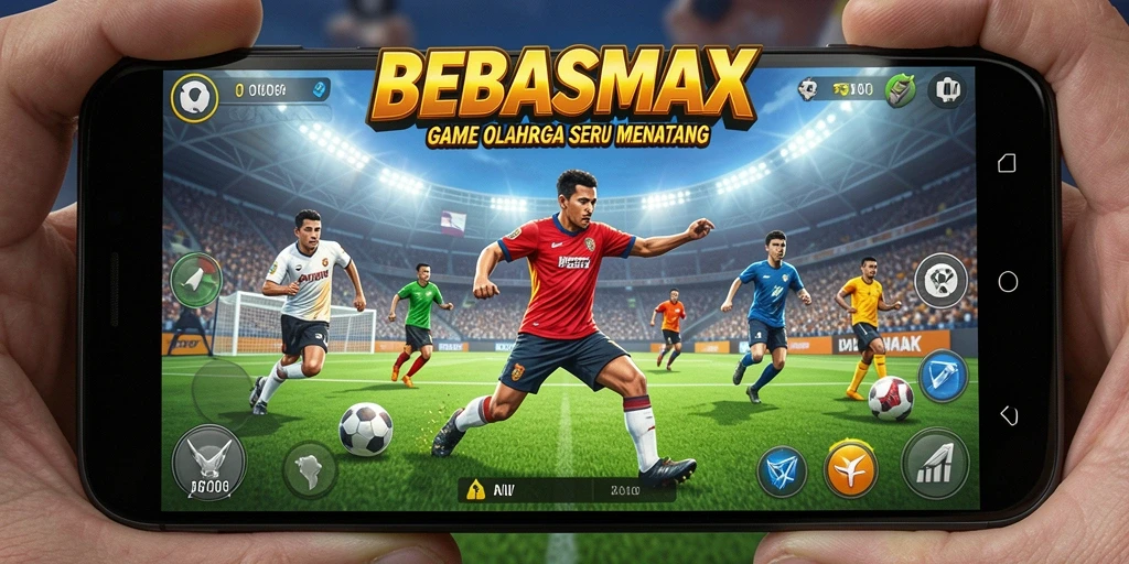 Tampilan screenshot utama BEBASMAX, menunjukkan aksi seru dalam permainan olahraga.