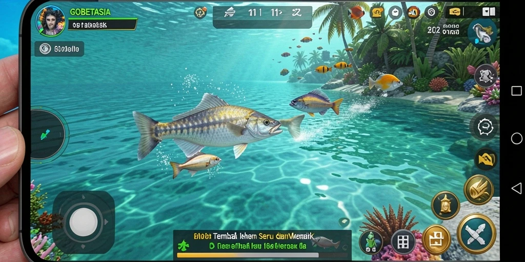 Tampilan gameplay seru GOBETASIA dengan aksi menembak ikan.