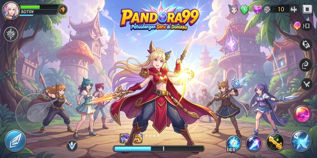 Screenshot PANDORA99 menampilkan aksi epik karakter Anime.