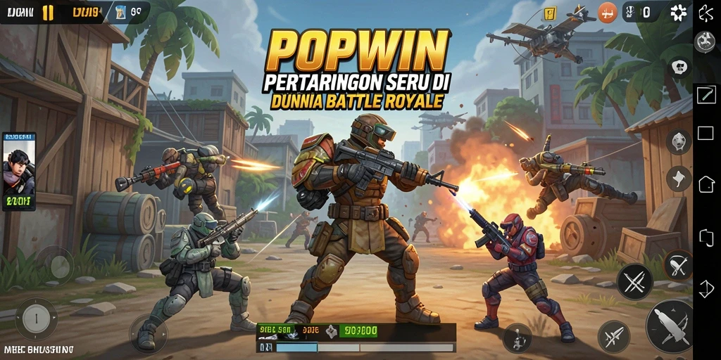 Tampilan layar permainan POPWIN dengan aksi Battle Royale yang mendebarkan.