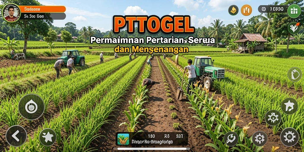Screenshot gameplay PTTOGEL menampilkan kebun yang indah dan tanaman yang subur.