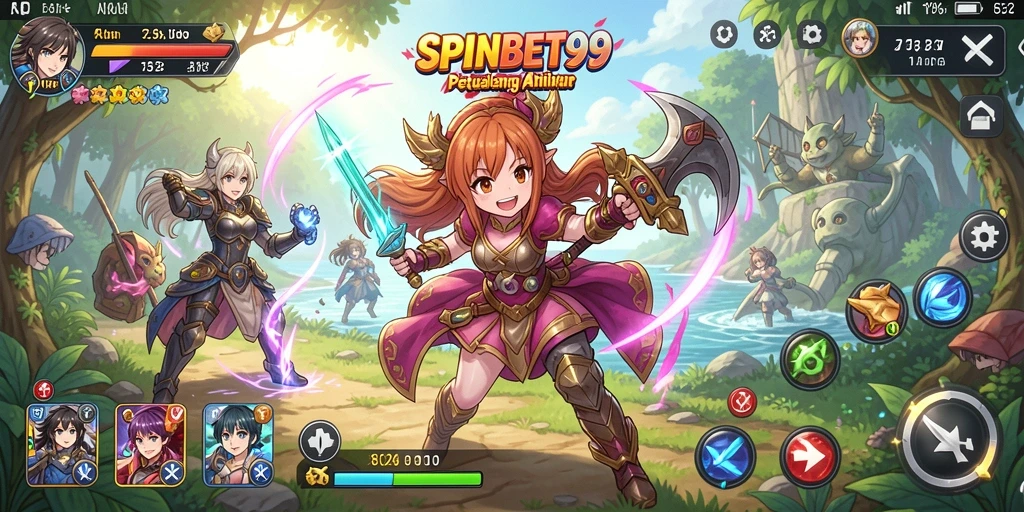 Tampilan gameplay SPINBET99 yang penuh warna dan aksi.