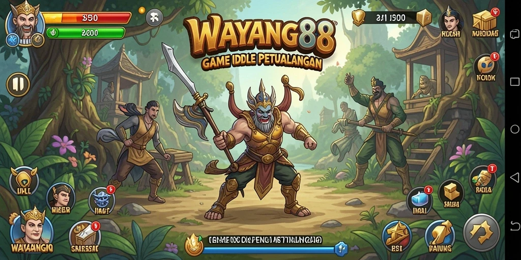Screenshot menampilkan karakter wayang dalam aksi gameplay Idle yang menawan.
