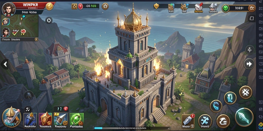 Screenshot WINPKR menampilkan aksi seru gameplay Tower Defense yang intens.